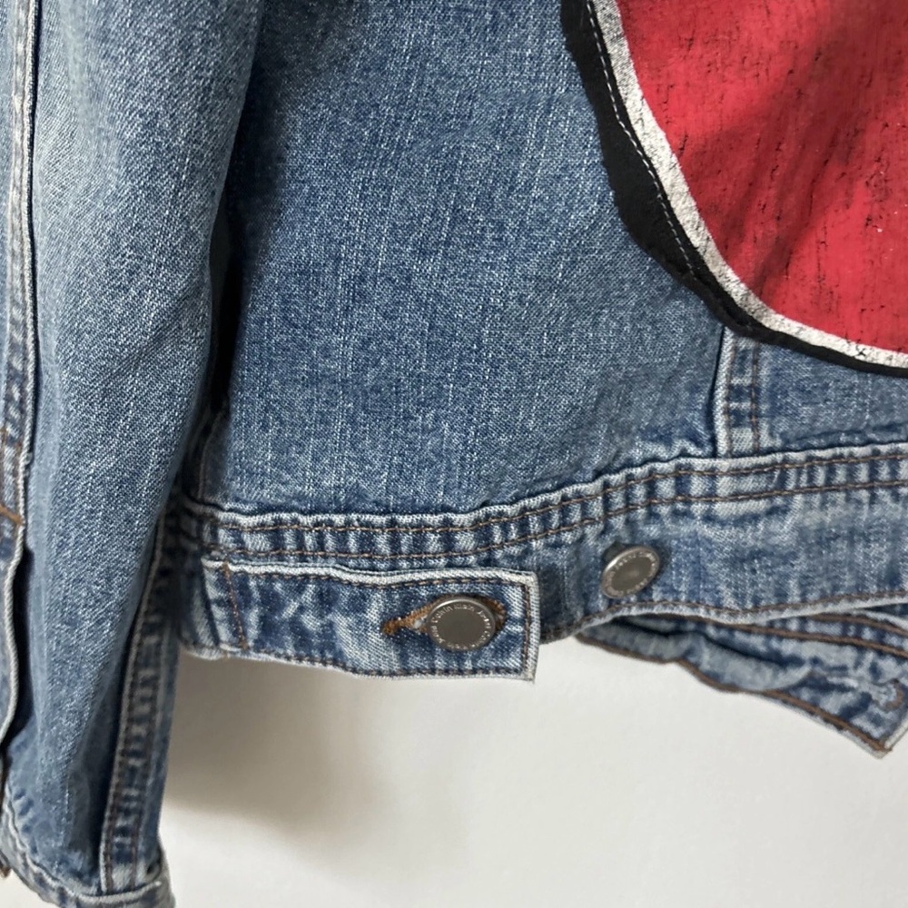 Denim Jacket with Red Lips Rolling Stones Graphic - Picture 8 of 11